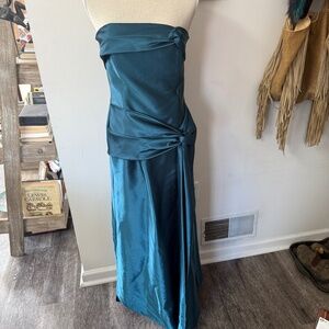 Jessica McClintok Teal Strapless Mermaidcore Sash Bias Cut Vintage Gown 12
